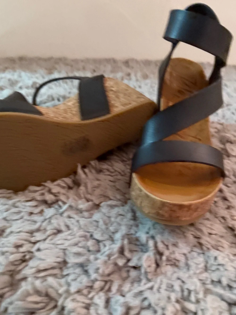 Blowfish Black Cork Wedge Sandals